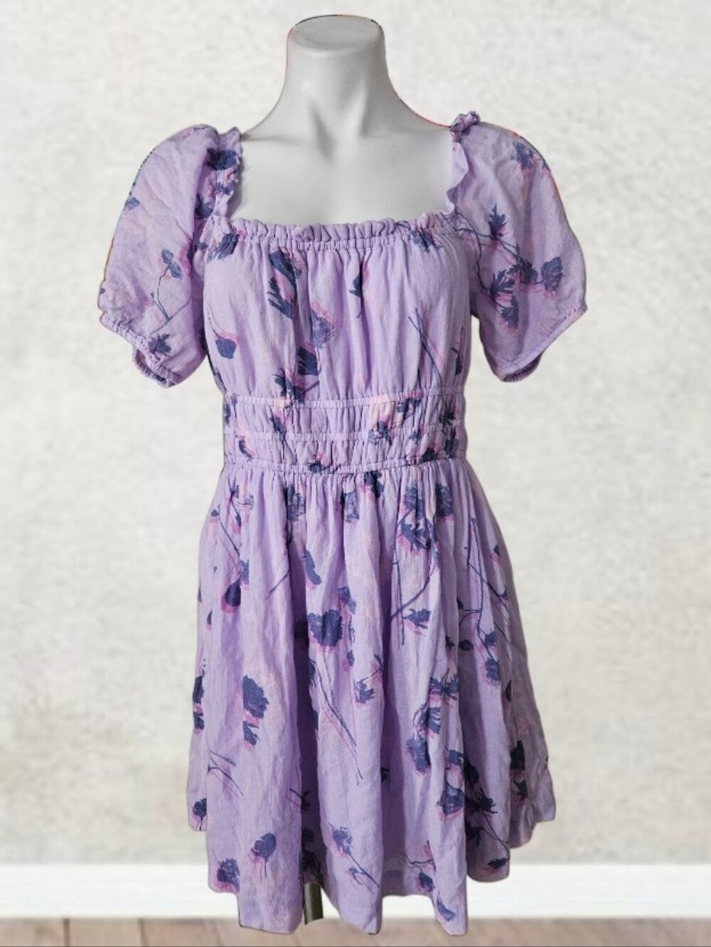 BP. Lilac Floral Puff-Sleeve Dress Large